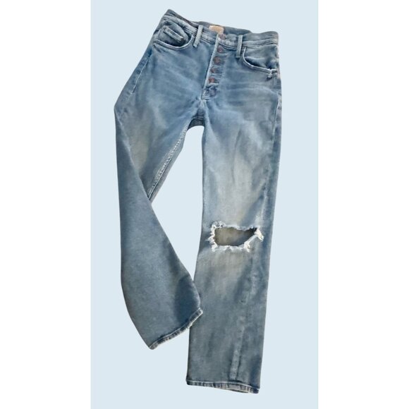 MOTHER The Pixie Tomcat Exposed Button Fly Distressed Crop Jeans Sz 25 - Picture 2 of 8